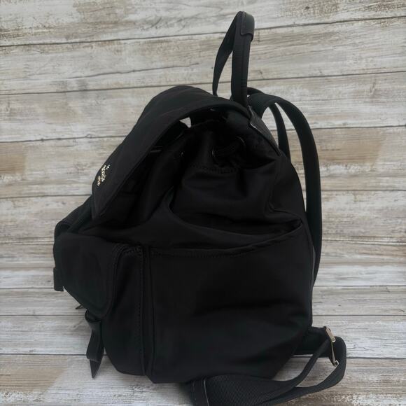 Kate Spade Carley Nylon Flap Backpack Black Drawstring Preppy Casual Athleisure - Picture 5 of 16